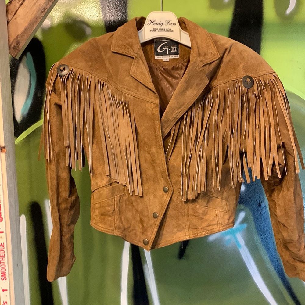 Fringe crop leather jacket